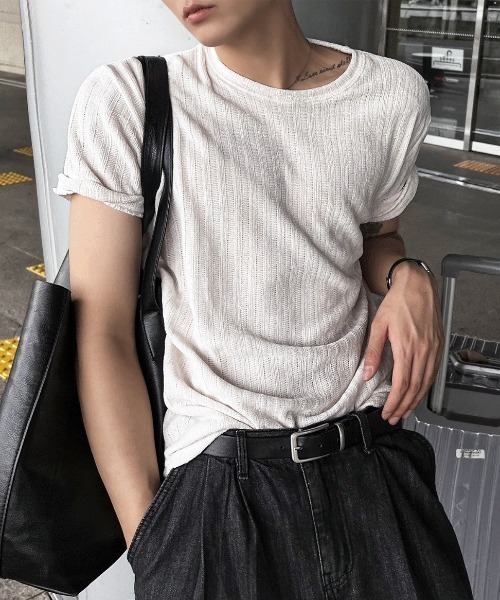 COSYHARU(コシハル)の「ベロアラウンド半袖Tシャツ(Tシャツ/カットソー・メンズ・チャコール/ブラック/ネイビー/ホワイト・LARGE/MEDIUM)」の8枚目の写真