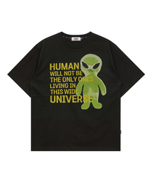 HOODHOOD（フッドフッド）の「エイリアンスローガン半袖Tシャツブラック（Tシャツ/カットソー）」