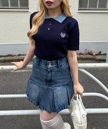 バイカラーがアクセント、2枚衿ケーブルポロ
