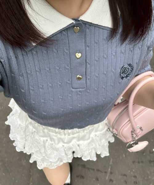 Another Branch olive des olive(アナザーブランチオリーブデオリーブ)の「バイカラーがアクセント、2枚衿ケーブルポロ(ニット/セーター・レディース・アイボリー/ボルドー/ブルー/グレー/ネイビー・FREE)」の5枚目の写真