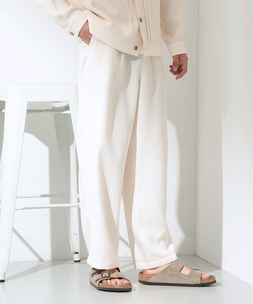 THE SHOP TK (ザ ショップ ティーケー )の「パナマメッシュ ワイドイージーパンツ 洗濯機OK/セットアップ可(その他パンツ・メンズ・アイボリー・02/03)」の1枚目の写真