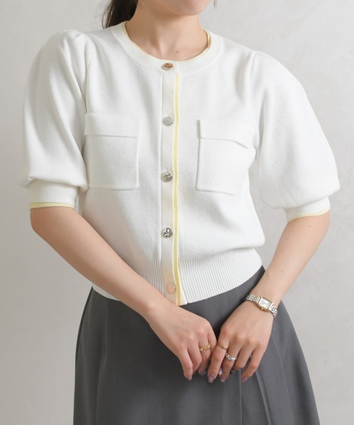 31 Sons de mode(トランテアン ソン ドゥ モード)の「2026春夏新作 配色スパンコールカーディガン(カーディガン/ボレロ・レディース・オフホワイト/ピンク/グレー・フリ-)」の18枚目の写真