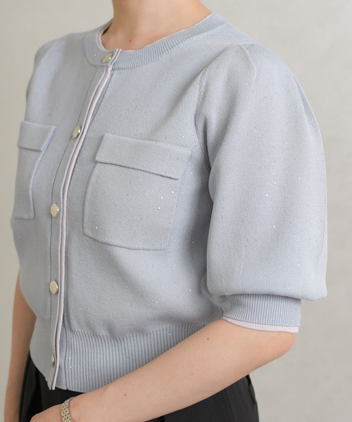 31 Sons de mode(トランテアン ソン ドゥ モード)の「2026春夏新作 配色スパンコールカーディガン(カーディガン/ボレロ・レディース・オフホワイト/ピンク/グレー・フリ-)」の4枚目の写真