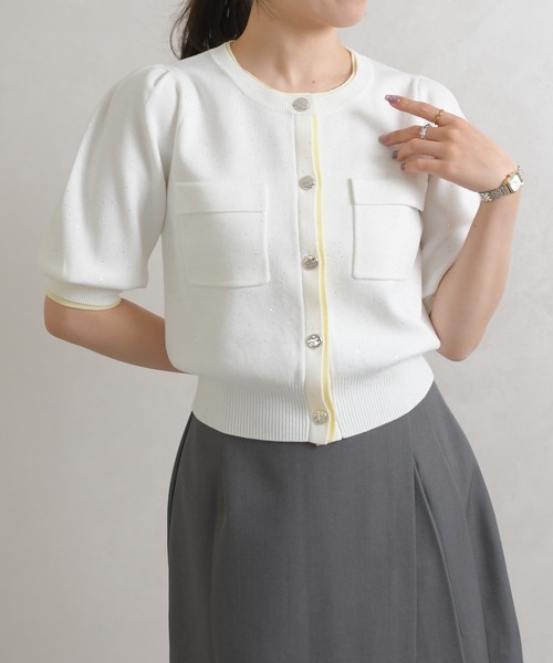 31 Sons de mode(トランテアン ソン ドゥ モード)の「2026春夏新作 配色スパンコールカーディガン(カーディガン/ボレロ・レディース・オフホワイト/ピンク/グレー・フリ-)」の19枚目の写真