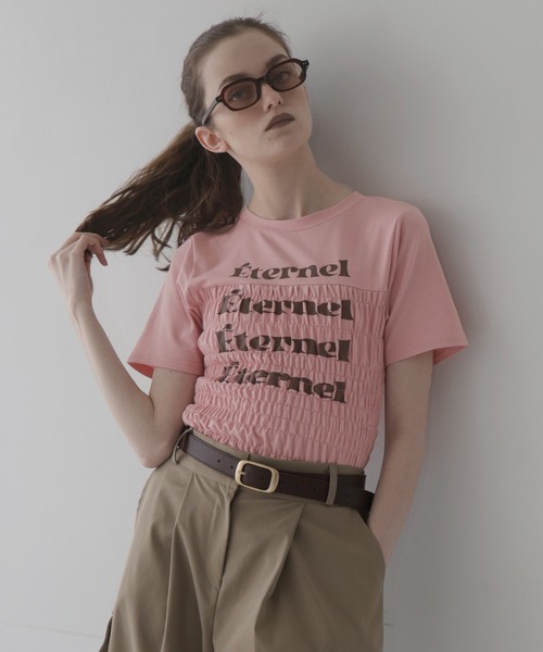 セール】シャーリングコンパクトロゴTシャツ（Tシャツ/カットソー