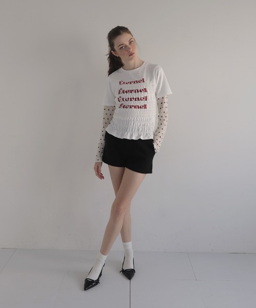 Mili affinity(ミリアフィニティー)の「シャーリングコンパクトロゴTシャツ(Tシャツ/カットソー・レディース・ブラック/ピンク/ネイビー/杢グレー/オフホワイト・FREE)」の15枚目の写真