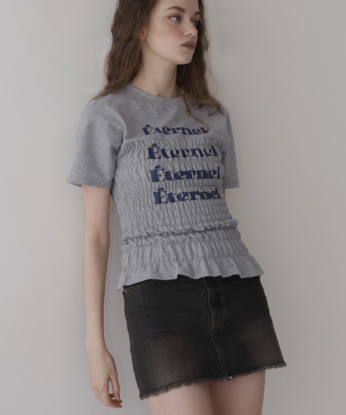 Mili affinity(ミリアフィニティー)の「シャーリングコンパクトロゴTシャツ(Tシャツ/カットソー・レディース・ブラック/ピンク/ネイビー/杢グレー/オフホワイト・FREE)」の19枚目の写真