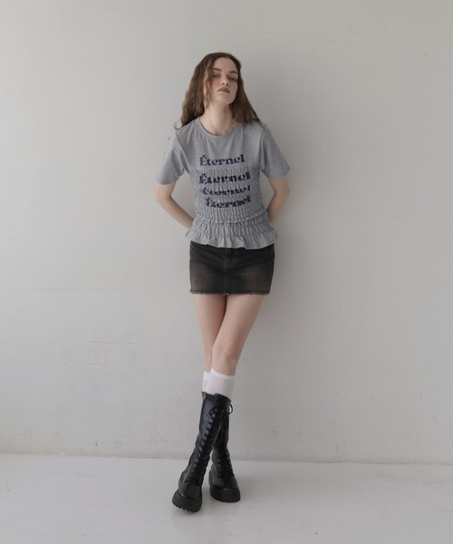 Mili affinity(ミリアフィニティー)の「シャーリングコンパクトロゴTシャツ(Tシャツ/カットソー・レディース・ブラック/ピンク/ネイビー/杢グレー/オフホワイト・FREE)」の20枚目の写真