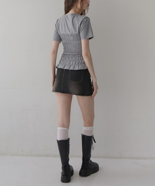 Mili affinity(ミリアフィニティー)の「シャーリングコンパクトロゴTシャツ(Tシャツ/カットソー・レディース・ブラック/ピンク/ネイビー/杢グレー/オフホワイト・FREE)」の21枚目の写真