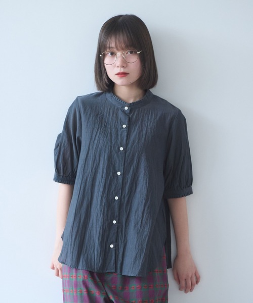 bulle de savon（ビュルデサボン）の「コットン/キュプラ ローンIBK stand ブラウス（シャツ/ブラウス・レディース・ホワイト/チャコールグレー/ミント・FREE）」の2枚目の写真