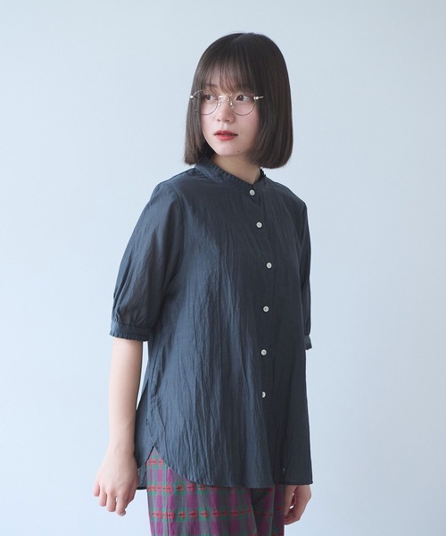 bulle de savon（ビュルデサボン）の「コットン/キュプラ ローンIBK stand ブラウス（シャツ/ブラウス・レディース・ホワイト/チャコールグレー/ミント・FREE）」の4枚目の写真