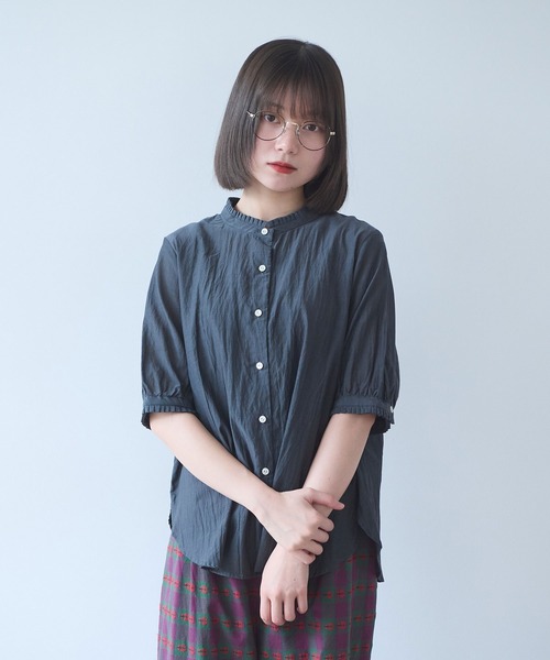 bulle de savon（ビュルデサボン）の「コットン/キュプラ ローンIBK stand ブラウス（シャツ/ブラウス・レディース・ホワイト/チャコールグレー/ミント・FREE）」の5枚目の写真