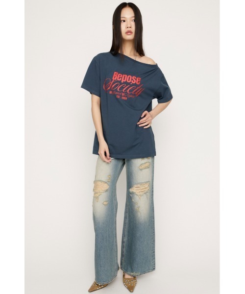 SLY(スライ)の「DAMAGE J/W FLARE PT-C ダメージジャストウエストフレアパンツシー 春服 夏服(デニムパンツ・レディース・ライトブルー・0/1/2)」の3枚目の写真
