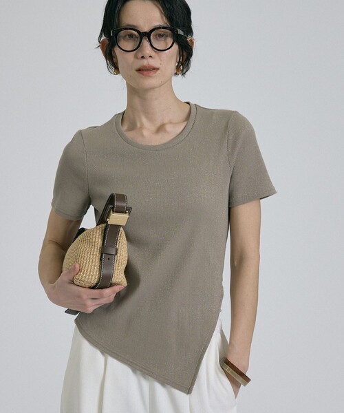 qualite（カリテ）の「【大人ラメ×スリット】ラメテレコTシャツ/春服/夏服（Tシャツ/カットソー・レディース・ブラック/オフホワイト/ベージュ・フリー）」の3枚目の写真