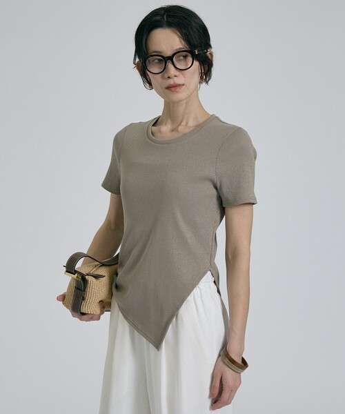 qualite（カリテ）の「【大人ラメ×スリット】ラメテレコTシャツ/春服/夏服（Tシャツ/カットソー・レディース・ブラック/オフホワイト/ベージュ・フリー）」の12枚目の写真