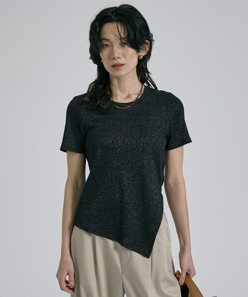qualite（カリテ）の「【大人ラメ×スリット】ラメテレコTシャツ/春服/夏服（Tシャツ/カットソー・レディース・ブラック/オフホワイト/ベージュ・フリー）」の14枚目の写真