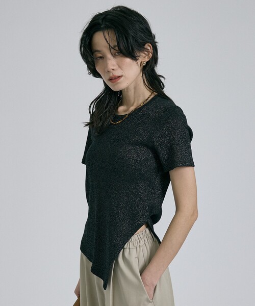 qualite（カリテ）の「【大人ラメ×スリット】ラメテレコTシャツ/春服/夏服（Tシャツ/カットソー・レディース・ブラック/オフホワイト/ベージュ・フリー）」の15枚目の写真