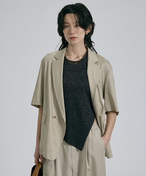 qualite（カリテ）の「【大人ラメ×スリット】ラメテレコTシャツ/春服/夏服（Tシャツ/カットソー・レディース・ブラック/オフホワイト/ベージュ・フリー）」の17枚目の写真