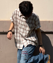 ヴィンテージセミクロップチェック半袖シャツ - クリーム