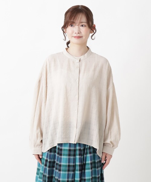 one'sterrace(ワンズテラス)の「バンドカラー シアーチェックシャツ(シャツ/ブラウス・レディース・ブラック系8/ライトグリーン系/ライトグレー系8・02)」の10枚目の写真