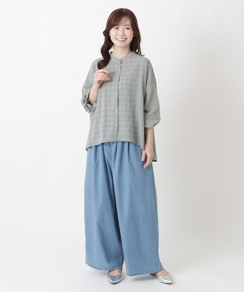 one'sterrace(ワンズテラス)の「バンドカラー シアーチェックシャツ(シャツ/ブラウス・レディース・ブラック系8/ライトグリーン系/ライトグレー系8・02)」の12枚目の写真