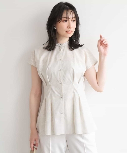 OFUON le MK(オフオンルエムケー)の「ストライプローンブラウス/接触冷感/通気性/透湿性/WEB限定サイズあり(シャツ/ブラウス・レディース・ライトブルー/ベージュ/ホワイト・36/40/38)」の3枚目の写真