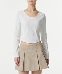 ウィメンズスリムスクープネックラグラン長袖Tシャツ[ホワイト]