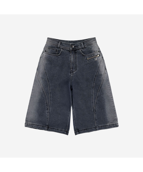 BLR(ビーエルアール)の「Arc Line Bermuda Washing Denim Pants Grey(その他パンツ・レディース・その他・SMALL/MEDIUM)」の1枚目の写真