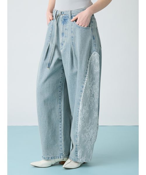 FURFUR(ファーファー)の「レースドッキングカーブデニムパンツ(デニムパンツ・レディース・ベージュ/ブラック/サックスブルー・0/1)」の7枚目の写真