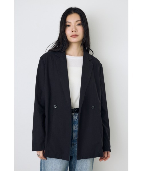 AZUL by moussy(アズールバイマウジー)の「フレンチリネンCOOLMAXテーラードジャケット 春服 夏服 秋服(テーラードジャケット・レディース・ベージュ/ブラック/オフホワイト・SMALL/MEDIUM)」の4枚目の写真