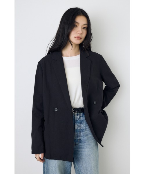 AZUL by moussy(アズールバイマウジー)の「フレンチリネンCOOLMAXテーラードジャケット 春服 夏服 秋服(テーラードジャケット・レディース・ベージュ/ブラック/オフホワイト・SMALL/MEDIUM)」の5枚目の写真