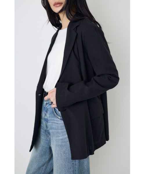 AZUL by moussy(アズールバイマウジー)の「フレンチリネンCOOLMAXテーラードジャケット 春服 夏服 秋服(テーラードジャケット・レディース・ベージュ/ブラック/オフホワイト・SMALL/MEDIUM)」の6枚目の写真