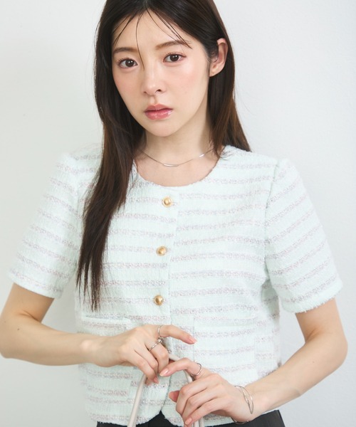 krahe(クレーエ)の「ツイードノーカラーコンパクトジャケット(ノーカラージャケット・レディース・ライトブルー/ホワイト・FREE)」の21枚目の写真