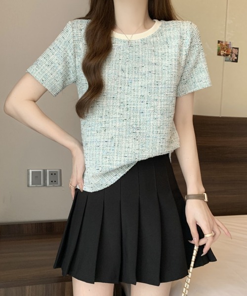 Mejoul(メジュール)の「【2026春夏新作】配色ネックMIXツイードライクプルオーバー(Tシャツ/カットソー・レディース・グレー/ブルー・F)」の6枚目の写真