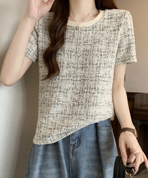 Mejoul(メジュール)の「【2026春夏新作】配色ネックMIXツイードライクプルオーバー(Tシャツ/カットソー・レディース・グレー/ブルー・F)」の10枚目の写真
