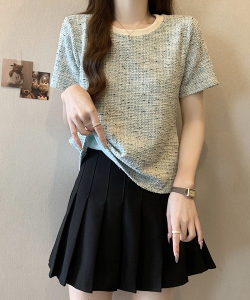 Mejoul(メジュール)の「【2026春夏新作】配色ネックMIXツイードライクプルオーバー(Tシャツ/カットソー・レディース・グレー/ブルー・F)」の5枚目の写真