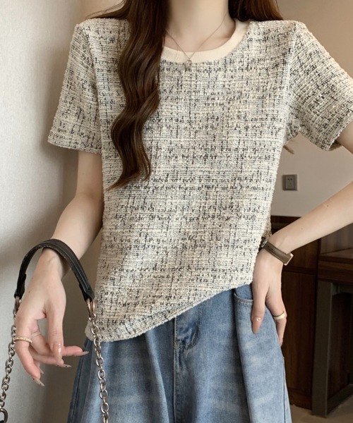Mejoul(メジュール)の「【2026春夏新作】配色ネックMIXツイードライクプルオーバー(Tシャツ/カットソー・レディース・グレー/ブルー・F)」の17枚目の写真