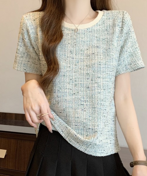 Mejoul(メジュール)の「【2026春夏新作】配色ネックMIXツイードライクプルオーバー(Tシャツ/カットソー・レディース・グレー/ブルー・F)」の18枚目の写真
