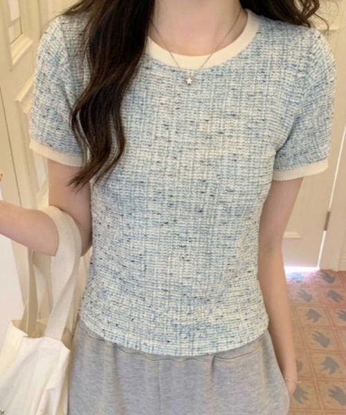 Mejoul(メジュール)の「【2026春夏新作】配色ネックMIXツイードライクプルオーバー(Tシャツ/カットソー・レディース・グレー/ブルー・F)」の15枚目の写真
