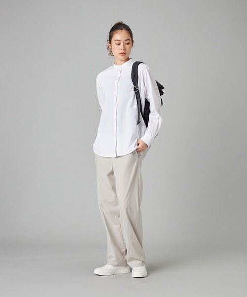 Chacott(チャコット)の「EasyCare+ノーカラーシャツ(カバーオール・レディース・ホワイト/ライトグレー/ライラック・M)」の5枚目の写真