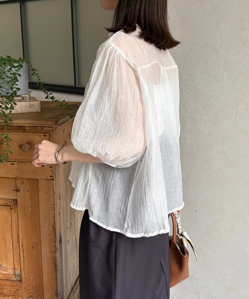 Thevon(ゼボン)の「シアーシャーリング5分袖ブラウス(シャツ/ブラウス・レディース・ブラック/アイボリー/サックスブルー・FREE)」の17枚目の写真