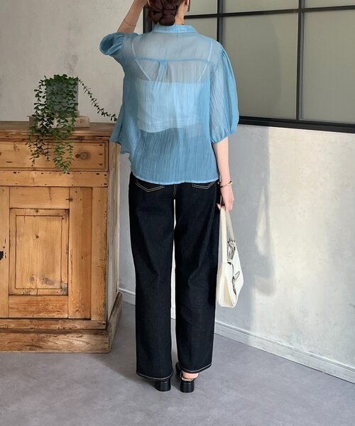 Thevon(ゼボン)の「シアーシャーリング5分袖ブラウス(シャツ/ブラウス・レディース・ブラック/アイボリー/サックスブルー・FREE)」の14枚目の写真
