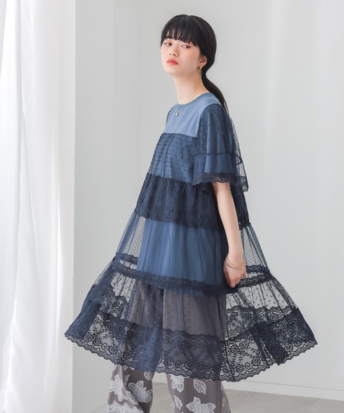 somari imagination(ソマリ イマジネーション)の「ドットチュール&レース切り替えカットソー(Tシャツ/カットソー・レディース・ブラック/ネイビー・2/1)」の5枚目の写真