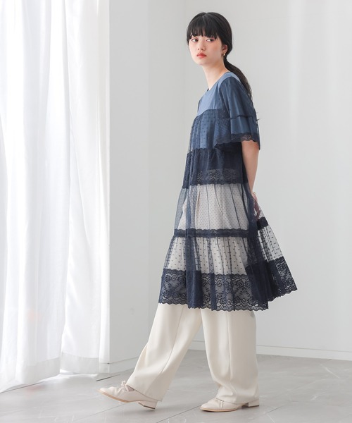 somari imagination(ソマリ イマジネーション)の「ドットチュール&レース切り替えカットソー(Tシャツ/カットソー・レディース・ブラック/ネイビー・2/1)」の6枚目の写真