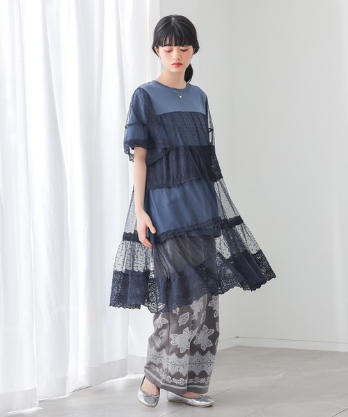 somari imagination(ソマリ イマジネーション)の「ドットチュール&レース切り替えカットソー(Tシャツ/カットソー・レディース・ブラック/ネイビー・2/1)」の7枚目の写真