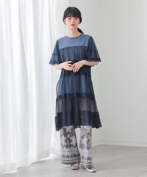 somari imagination(ソマリ イマジネーション)の「ドットチュール&レース切り替えカットソー(Tシャツ/カットソー・レディース・ブラック/ネイビー・2/1)」の10枚目の写真