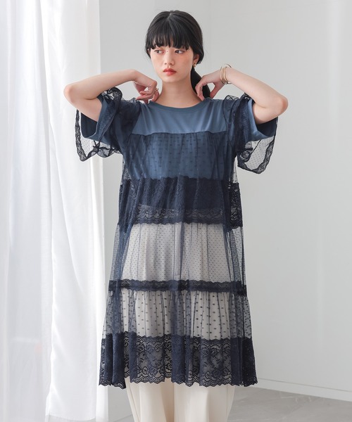 somari imagination(ソマリ イマジネーション)の「ドットチュール&レース切り替えカットソー(Tシャツ/カットソー・レディース・ブラック/ネイビー・2/1)」の11枚目の写真