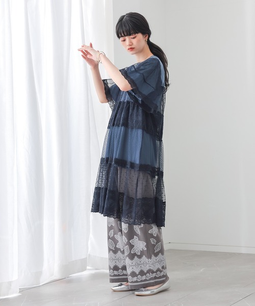 somari imagination(ソマリ イマジネーション)の「ドットチュール&レース切り替えカットソー(Tシャツ/カットソー・レディース・ブラック/ネイビー・2/1)」の12枚目の写真