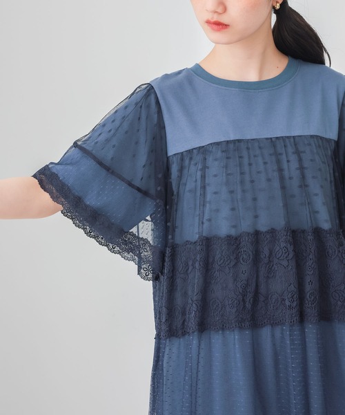 somari imagination(ソマリ イマジネーション)の「ドットチュール&レース切り替えカットソー(Tシャツ/カットソー・レディース・ブラック/ネイビー・2/1)」の14枚目の写真