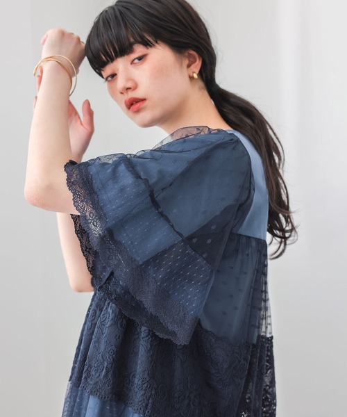 somari imagination(ソマリ イマジネーション)の「ドットチュール&レース切り替えカットソー(Tシャツ/カットソー・レディース・ブラック/ネイビー・2/1)」の15枚目の写真